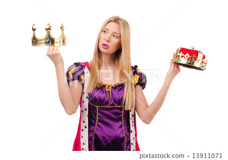 Queen in funny concept isolated on white 13911071