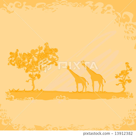 grunge background with giraffe silhouette on abstract African fa 13912382