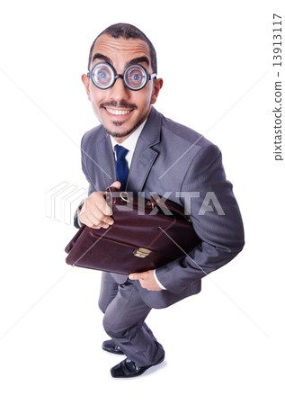 Funny nerd businessman isolated on white 13913117