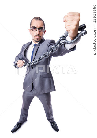 Businessman with handcuffs on white Businessman with handcuffs on white 13913660