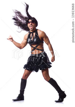Man wearing woman clothing on white Man wearing woman clothing on white 13913668