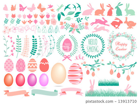 Happy Easter, huge set of vector design elements - Stock Illustration ...