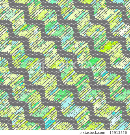 Textured ornament with doted waves in green shades 13913856