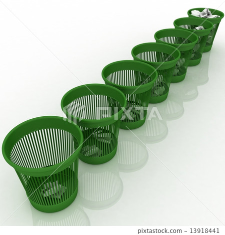 row of baskets for garbage, from empty to complete row of baskets for garbage, from empty to complete 13918441