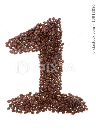 Roasted coffee beans placed in the shape of number one 13918856