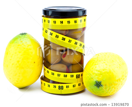 olive and lemons and measuring tape- healthy food.. 13919870