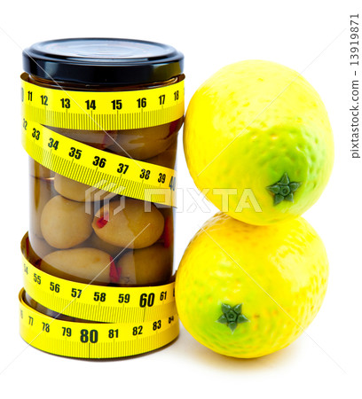 olive and lemons and measuring tape- healthy food.. olive and lemons and measuring tape- healthy food.. 13919871