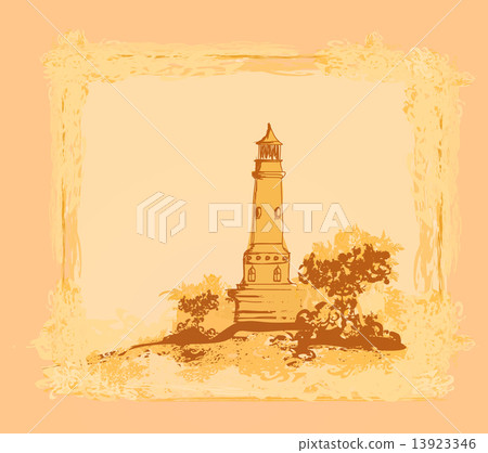 lighthouse seen from a tiny beach - Grunge Poster lighthouse seen from a tiny beach - Grunge Poster 13923346