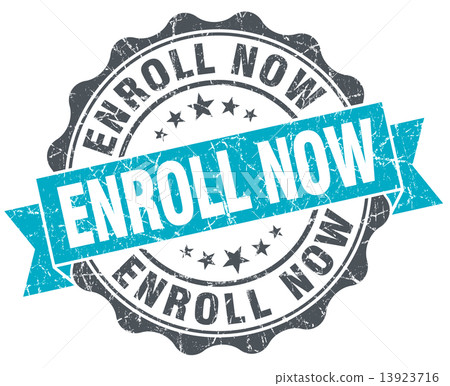 enroll now vintage turquoise seal isolated on white 13923716