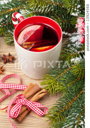 Christmas mulled wine on wooden table 13924568