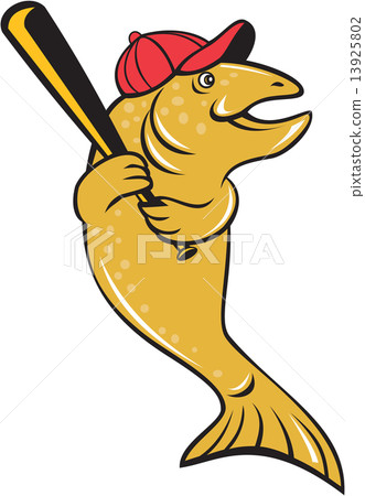 Trout Fish Baseball Player Batting Cartoon 13925802