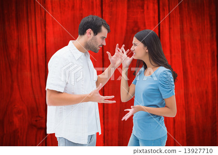 Composite image of angry brunette shouting at boyfriend Composite image of angry brunette shouting at boyfriend 13927710