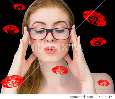 Composite image of beautiful redhead posing with glasses Composite image of beautiful redhead posing with glasses 13928016