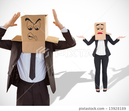 Composite image of businesswoman with box over head 13928189