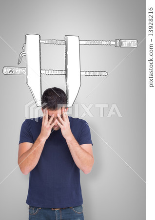 Composite image of man with headache 13928216