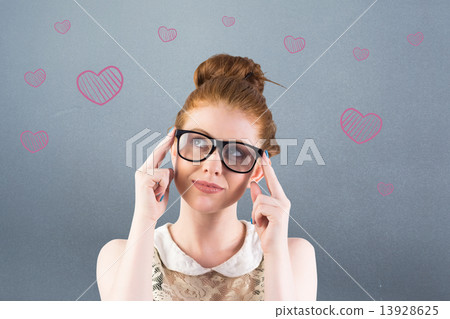 Composite image of hipster redhead looking up thinking Composite image of hipster redhead looking up thinking 13928625