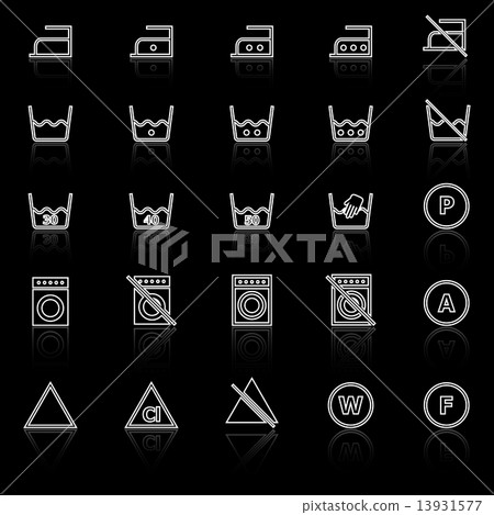 Laundry line icons with reflect on black background Laundry line icons with reflect on black background 13931577