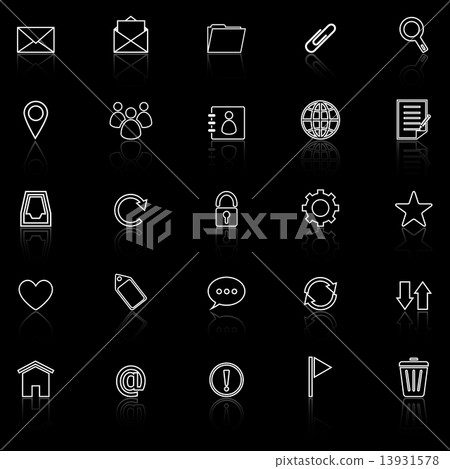 Mail line icons with reflect on black background 13931578