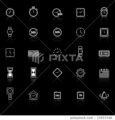 Time line icons with reflect on black background - Stock Illustration ...