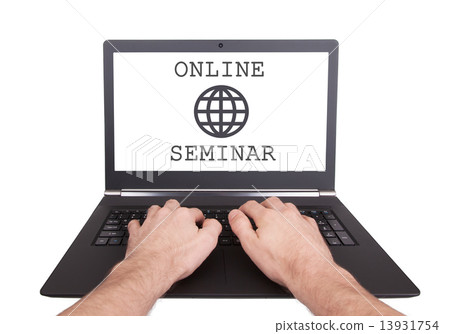 Man working on laptop, online seminar Man working on laptop, online seminar 13931754