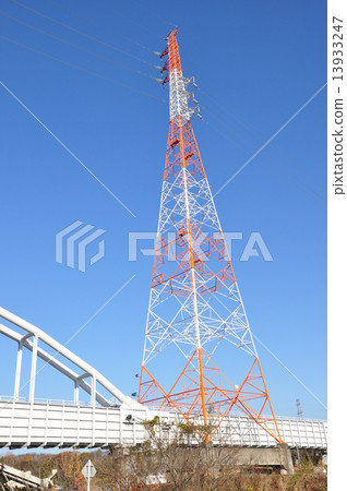 Sagami River water bridge and red and white steel tower 13933247