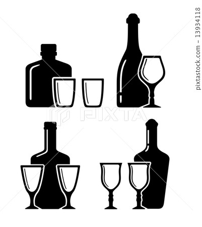 set alcohol beverage icons with bottle and glass 13934118