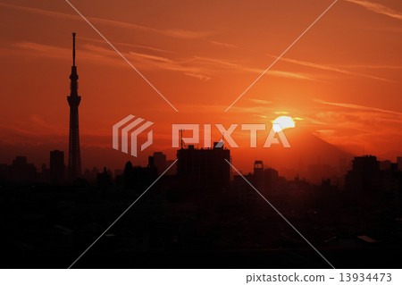 東京天空樹和鑽石富士山 13934473
