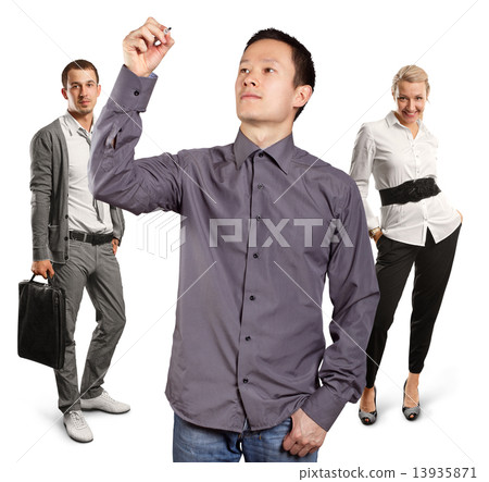 Team And Asian Man Writing Something 13935871