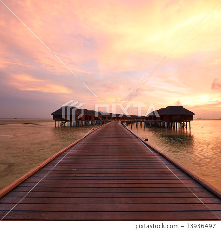Sunset at Maldivian beach 13936497