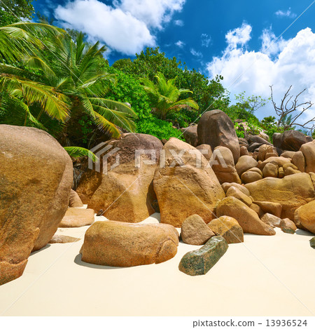 Beautiful beach at Seychelles 13936524