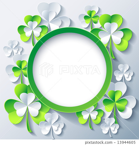 Patricks day background, frame with 3d leaf clover Patricks day background, frame with 3d leaf clover 13944605