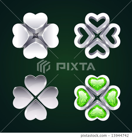 Vector Silver Four-leaf Clovers Set2 13944742