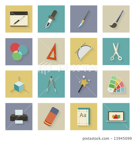 Graphic and design flat icons set with shadows - Stock Illustration ...