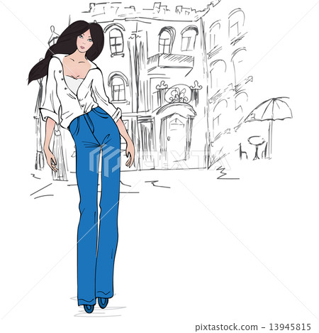 Fashion girl in sketch 13945815