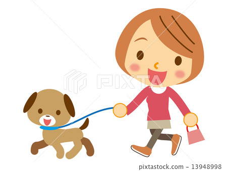 Walking with a dog and a sister 13948998