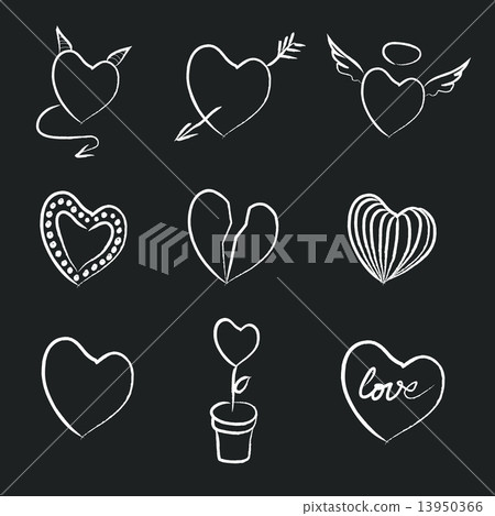 Hand Drawn Chalk Hearts Collection. Hand Drawn Chalk Hearts Collection. 13950366