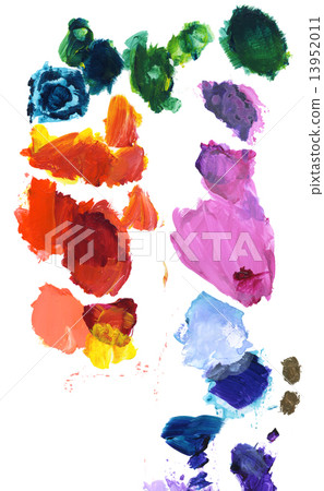 Rainbow-colored and colorful acrylic paint on pallet 13952011