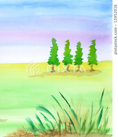 天空和草原與水汪汪的繪畫和溫柔的漸變 13952016