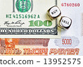 Dices cubes, RUB, USD  banknotes 13952575