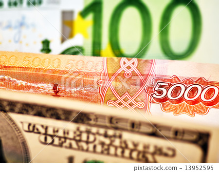USD,EUR and Russian RUB baknotes. Selective focus 13952595