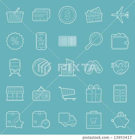 Sales and shopping thin lines icons set - Stock Illustration [13953417 ...