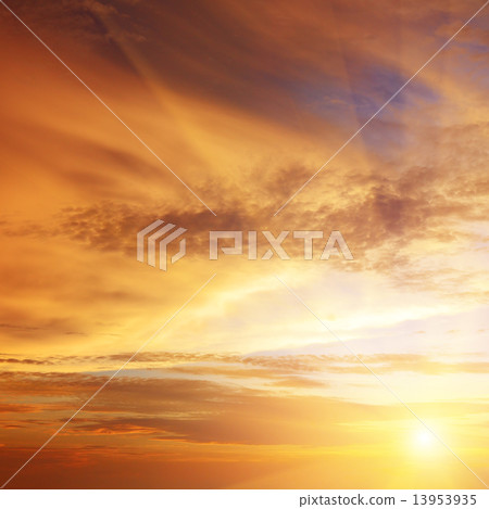 Beautiful bright sunset. Heavenly background. 13953935