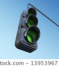 Green street traffic light on sky. 3D illustration 13953967