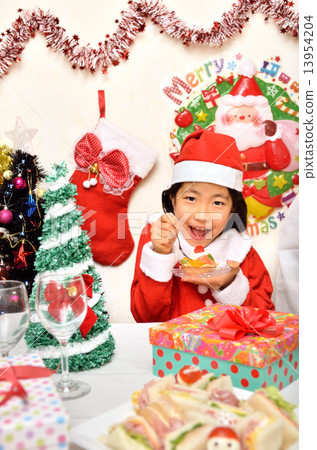 Santa Claus costume girls enjoying parties Santa Claus costume girls enjoying parties 13954204