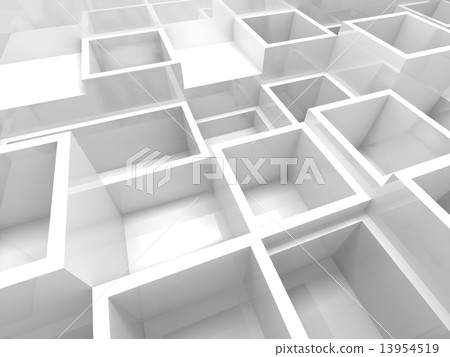 Empty 3d interior fragment with white square cells Empty 3d interior fragment with white square cells 13954519