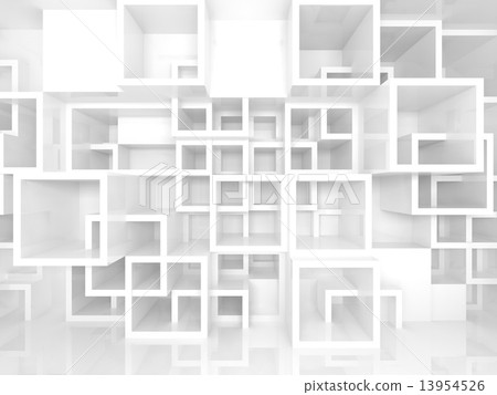 3d interior with white chaotic square cells structure 3d interior with white chaotic square cells structure 13954526