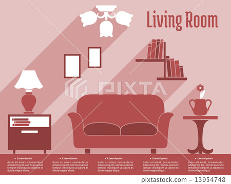 Living room interior flat infographic with text... - Stock Illustration ...