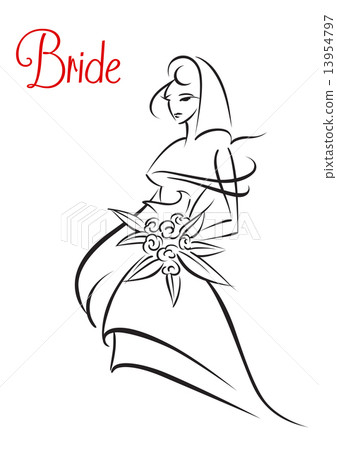 Outline sketch silhouette of young bride Outline sketch silhouette of young bride 13954797