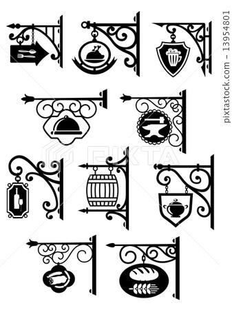 Hanging signboard with vintage forging 13954801