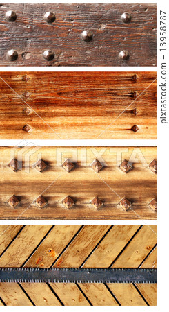 Set of banners with wooden planks and rivets Set of banners with wooden planks and rivets 13958787